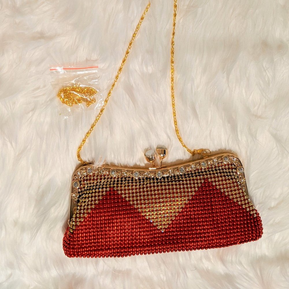 Glam Rhinestone Red/Gold Clutch Purse